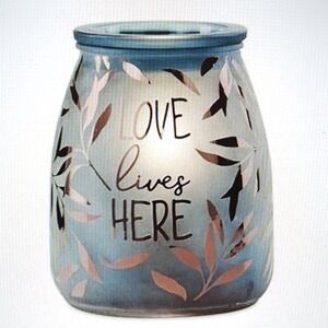 Scentsy LOVE LIVES HERE Wax Warmer - New in Box - Retired - Blue and Rose Gold